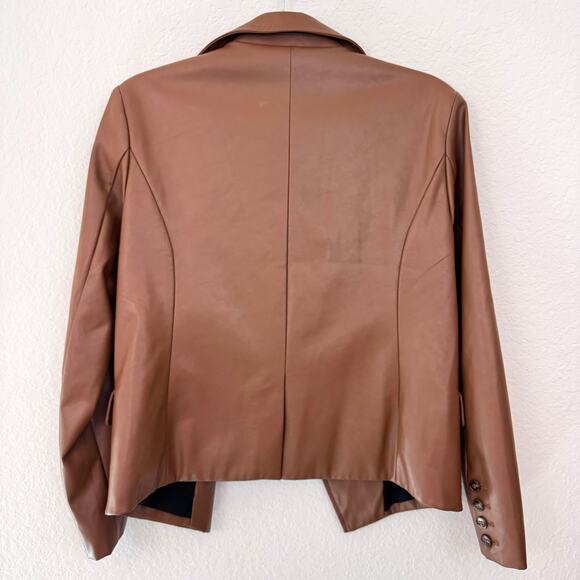 Evereve Womens Elizabeth St. Blazer Size S Neutral Minimal Fall Vegan Cognac - Picture 7 of 10